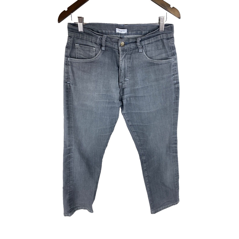 Tom James Blue Delta Jeans Mens 30x27 Gray Denim Stretch Straight Taper Slim USA